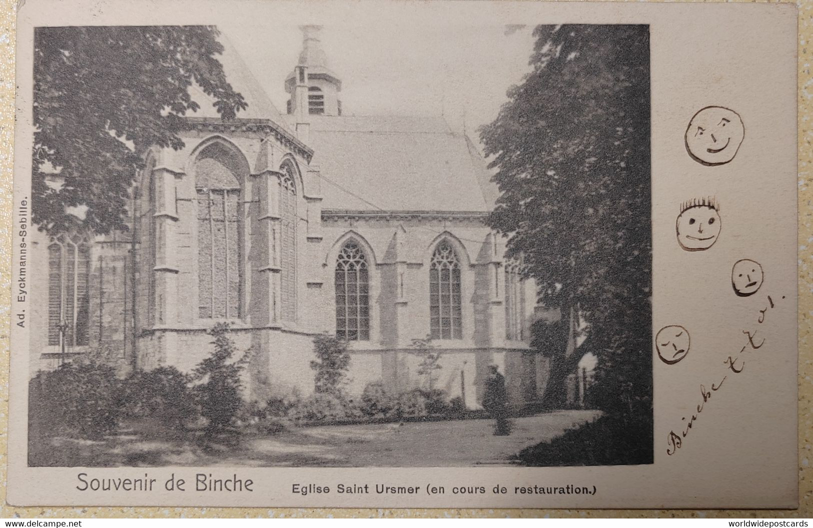 A907 SOUVENIR DE BINCHE ÉGLISE SAINT URSMER EN COURS DE RESTAURATION AD EYCKMANNNS-SEBILLE 1901 - Binche