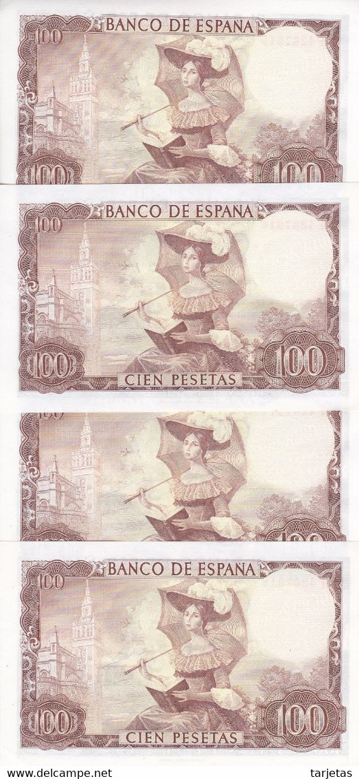 CUARTETO CORRELATIVO DE 100 PESETAS DEL AÑO 1965 DE ADOLFO BECQUER SERIE 1F SIN CIRCULAR (UNC) (BANKNOTE) - 100 Peseten