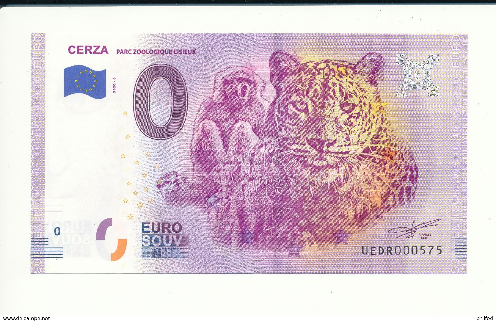 Billet Touristique 0 Euro - CERZA PARC ZOOLOGIQUE LISIEUX - UEDR - 2020-6 -  N° 575 - Autres & Non Classés