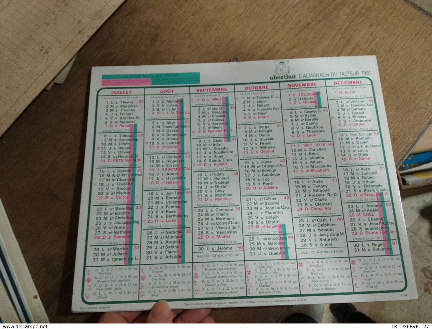 62 /  CALENDRIER 1991  L'ALMANACH DU FACTEUR - Grand Format : 1991-00