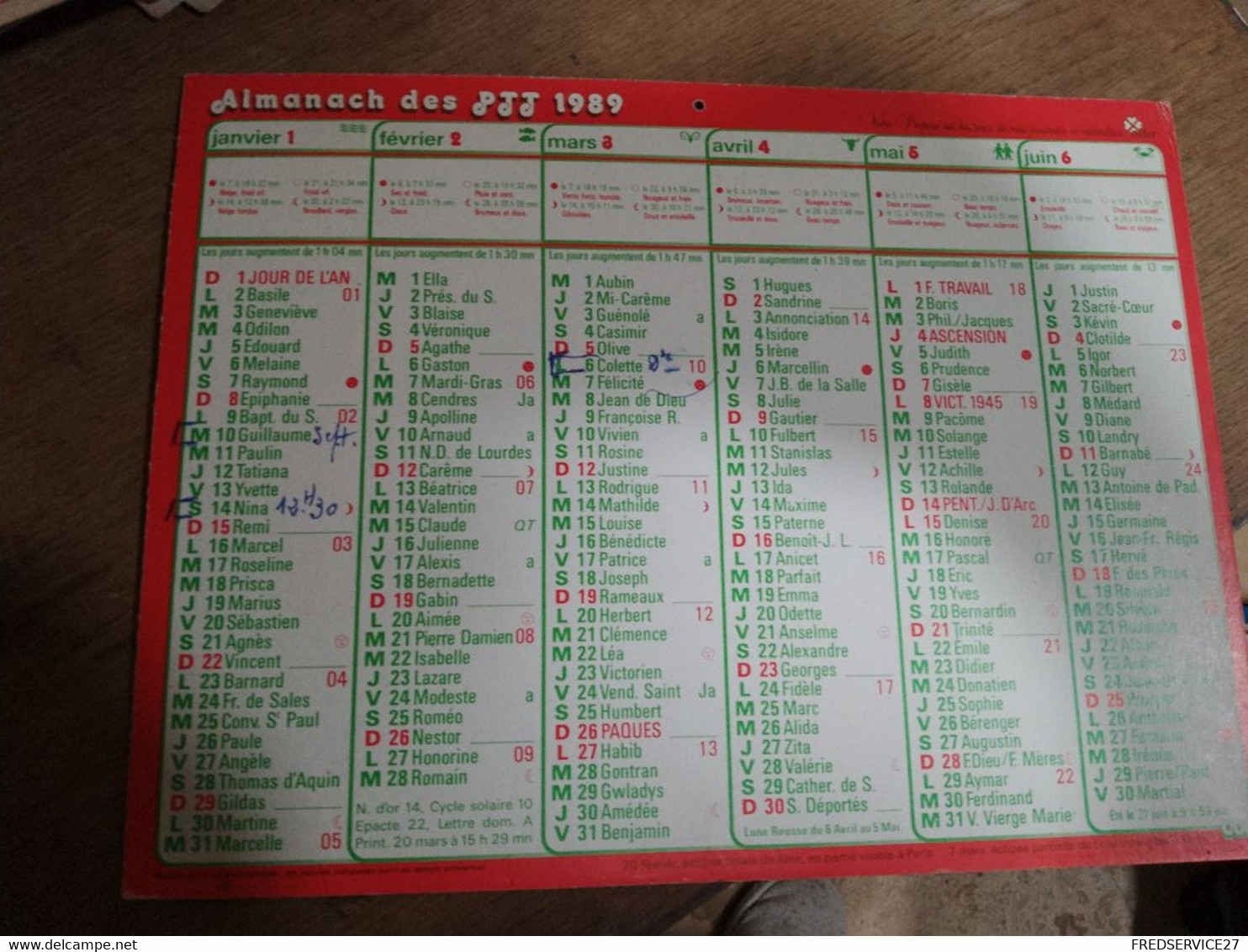 62 /  CALENDRIER 1989  ALMANACH DES P.T.T. - Big : 1981-90