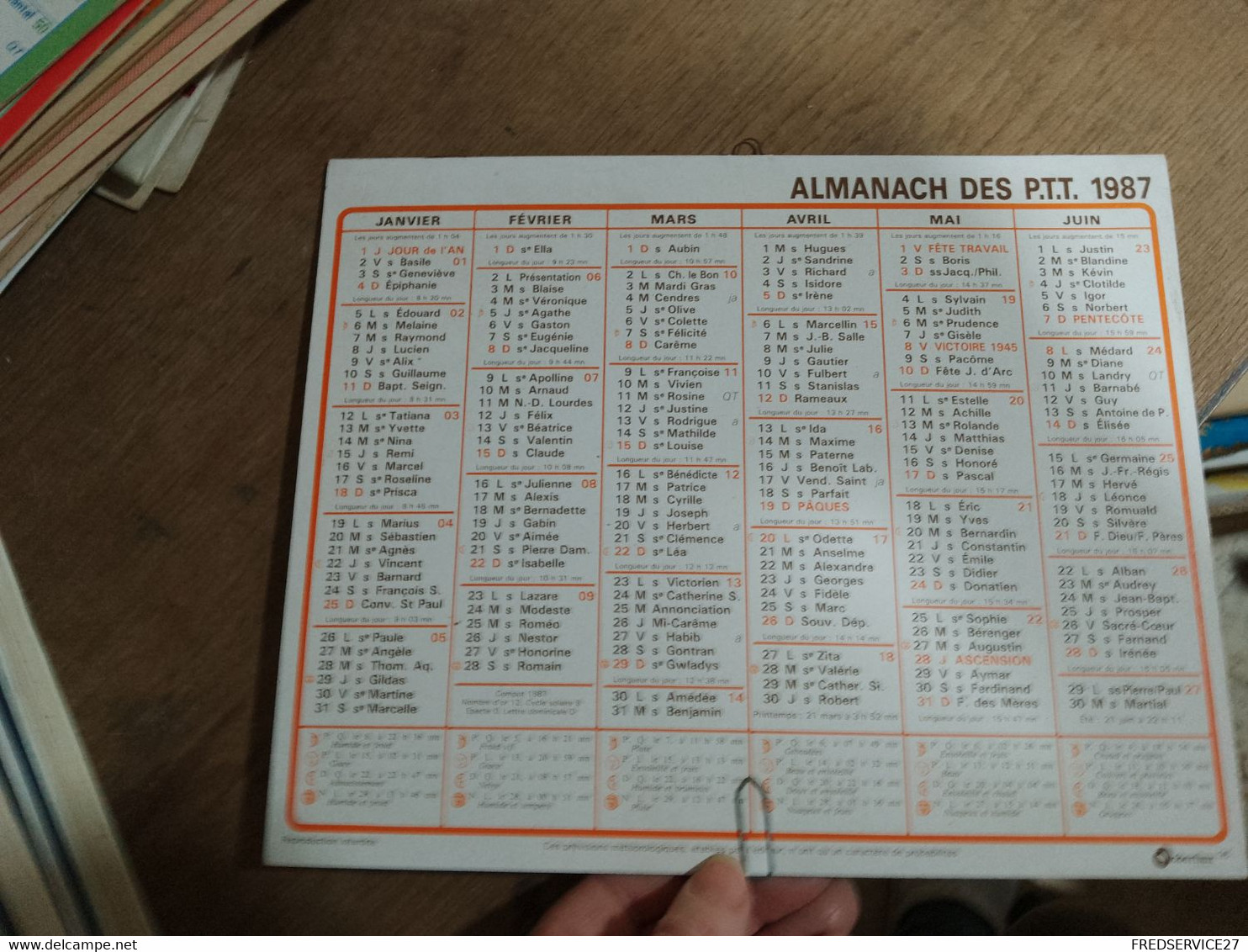 62 /  CALENDRIER 1987  ALMANACH DES P.T.T. - Grand Format : 1981-90