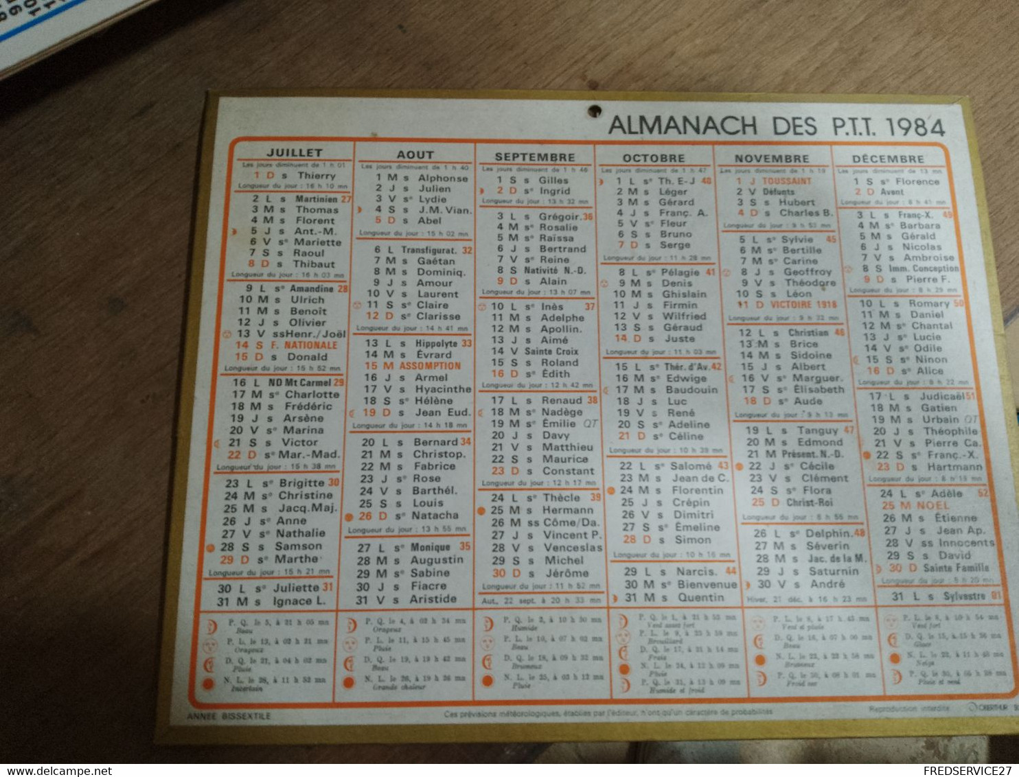 62 /  CALENDRIER 1984  ALMANACH DES P.T.T. - Grand Format : 1981-90