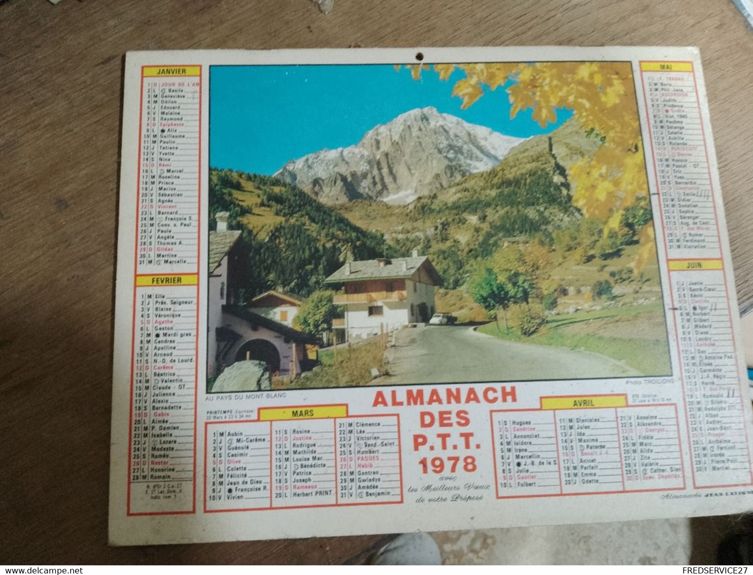 62 /  CALENDRIER 1978  ALMANACH DES P.T.T. - Tamaño Grande : 1971-80