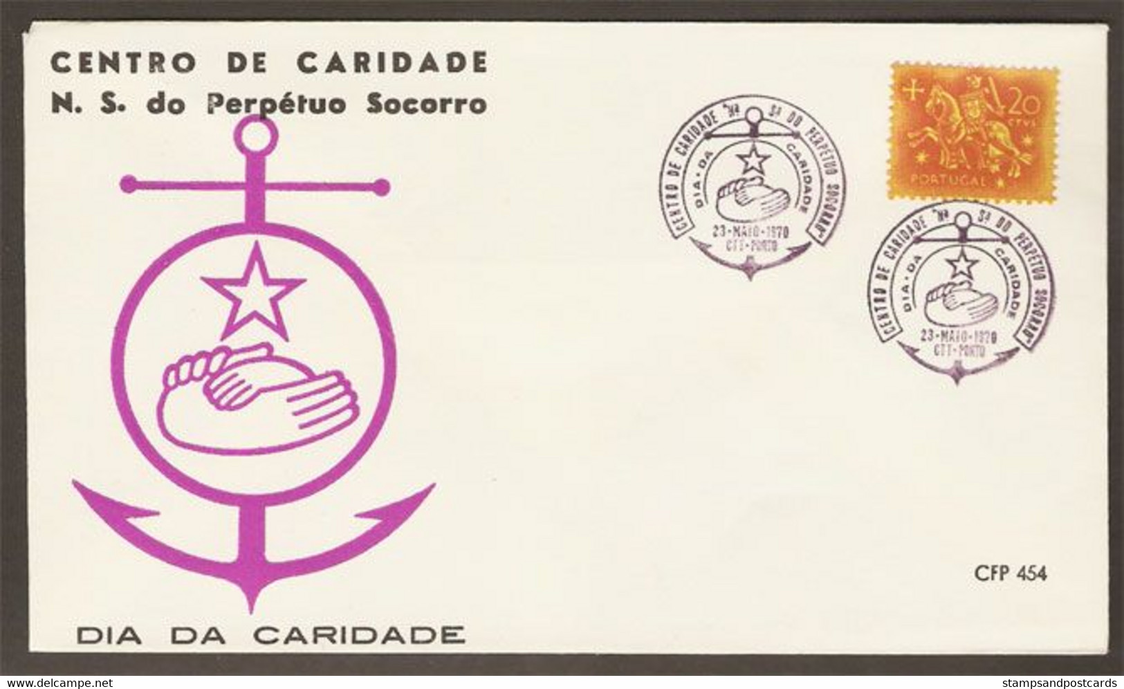 Portugal Cachet Commemoratif Ancre Centre De Charité Porto 1970 Event Postmark Charity Center Anchor - Postal Logo & Postmarks