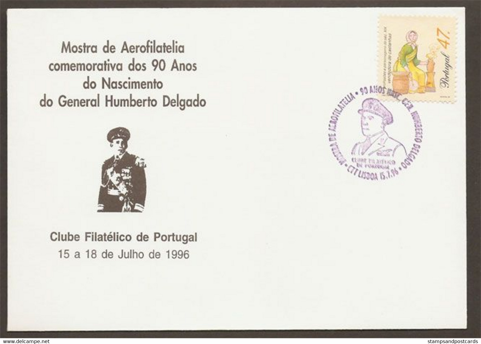 Portugal Humberto Delgado Combattant Liberté Cachet Commemoratif 1996 Delgado Freedom Fighter Event Postmark - Flammes & Oblitérations