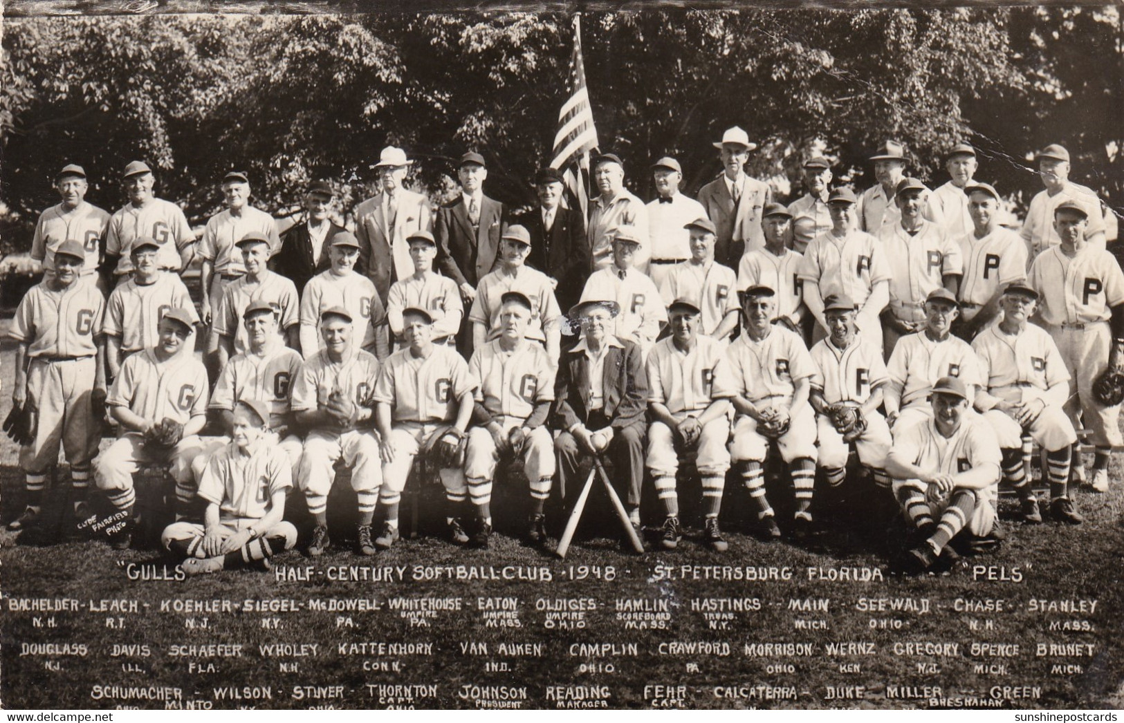 Half Century Softball Club "Gulls" 1942 St Petersburg Florida Real Photo - Honkbal