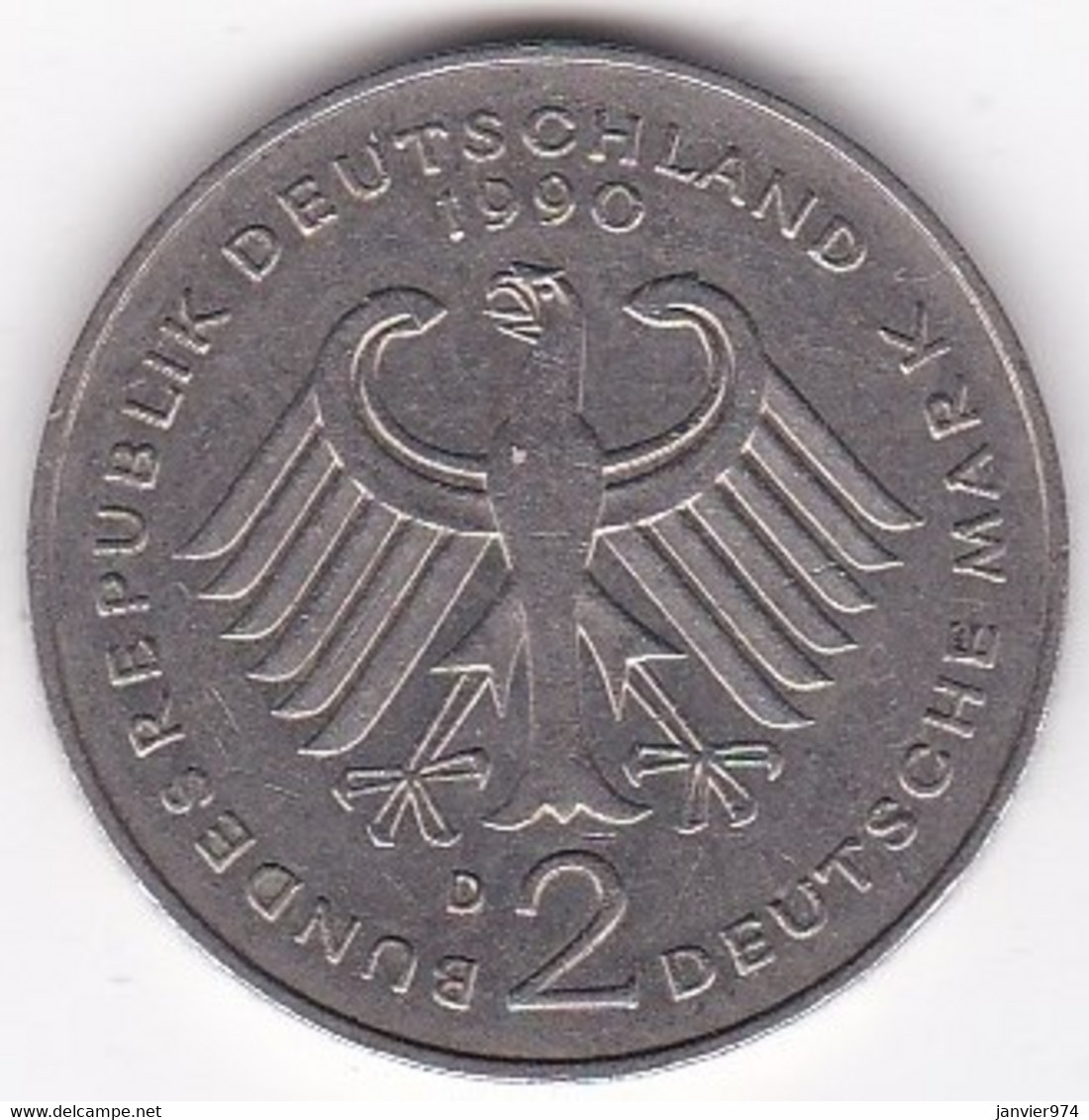 2 Deutsche Mark 1990 D Munich, Franz Josef Strauss ,KM# 175 - 2 Mark