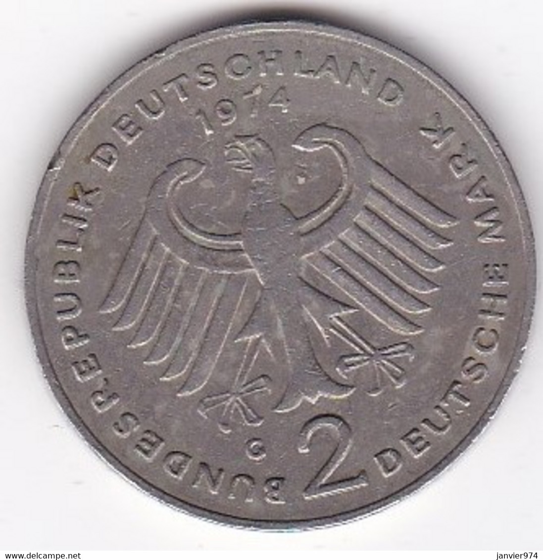 2 Mark 1974 G Karlsruhe Theodor Heuss. KM# 127 - 2 Marchi