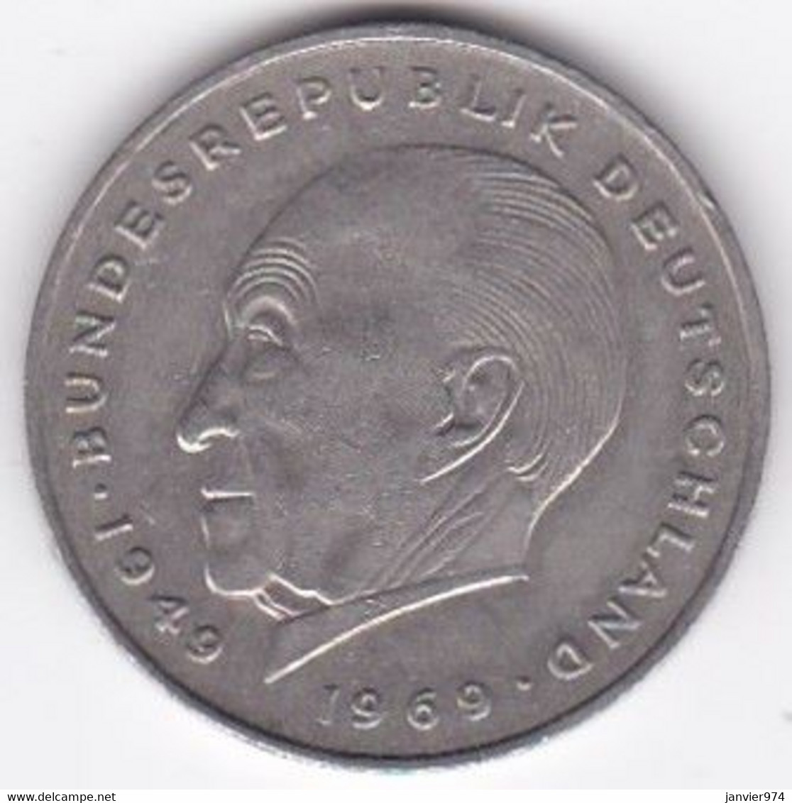 2 Deutsche Mark 1973 F STUTGART, Konrad Adenauer, Cupronickel, KM# 124 - 2 Marcos