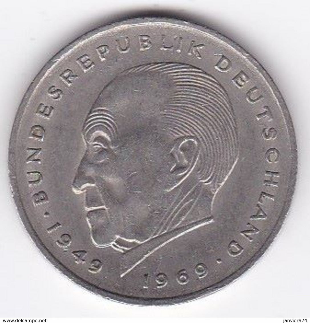 2 Deutsche Mark 1969 J HAMBOURG , Konrad Adenauer, Cupronickel, KM# 124 - 2 Marcos