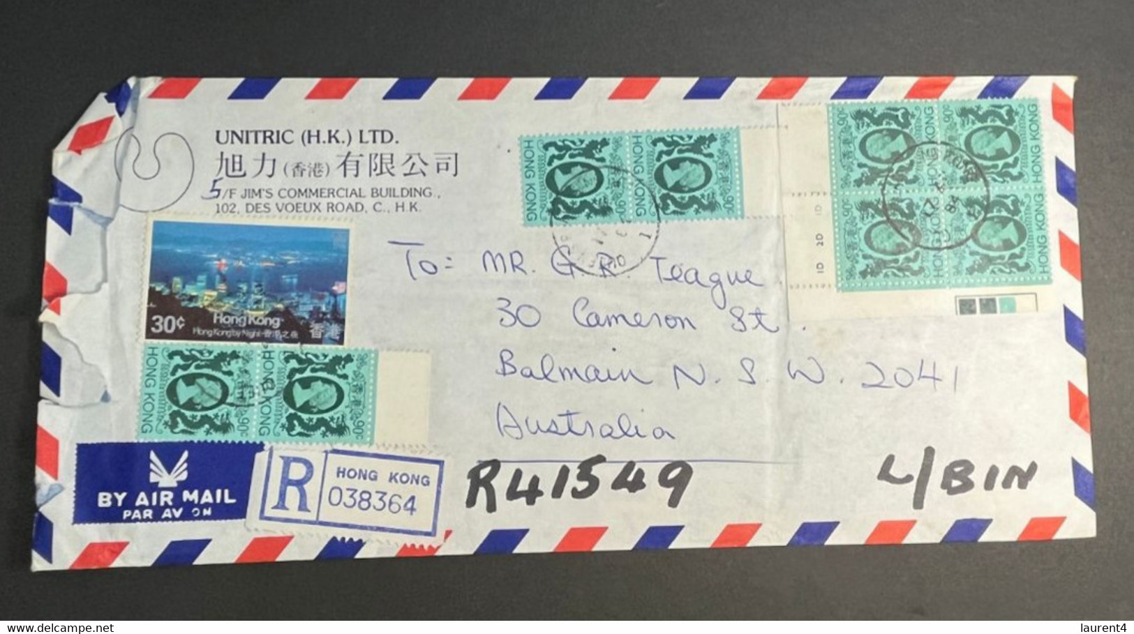 (1 Oø 28) Hong Kong REGISTERED Letter Posted To Australia - 1984 - Otros & Sin Clasificación