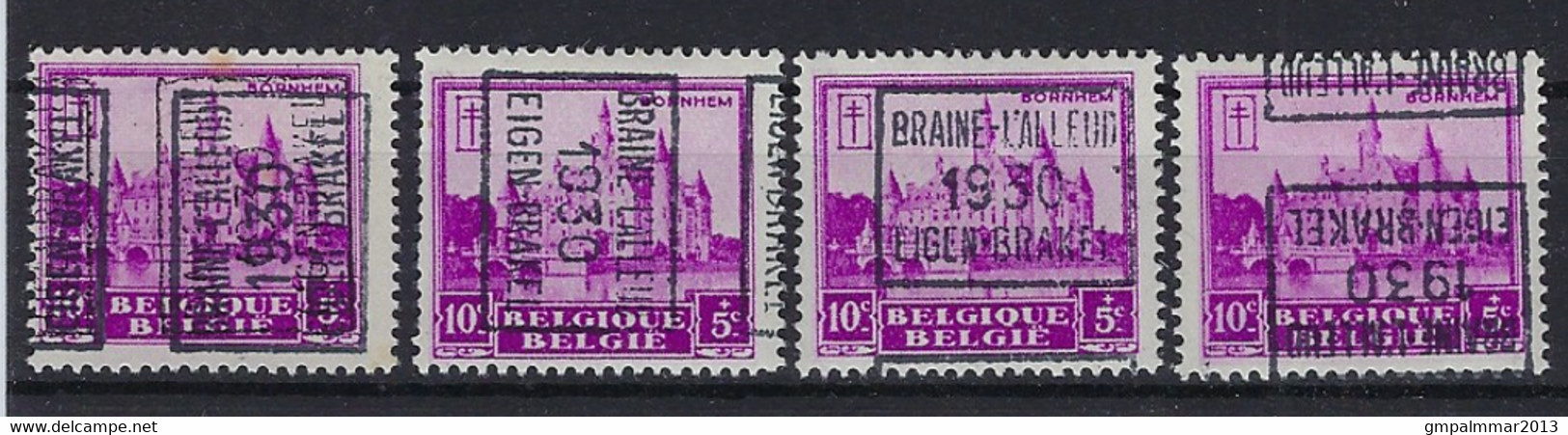 Zegel Nr. 308 Voorafstempeling Nr. 5945 BRAINE - L'ALLEUD 1930 In De 4 Posities , A B C En D ; Staat Zie Scan ! - Rollenmarken 1930-..