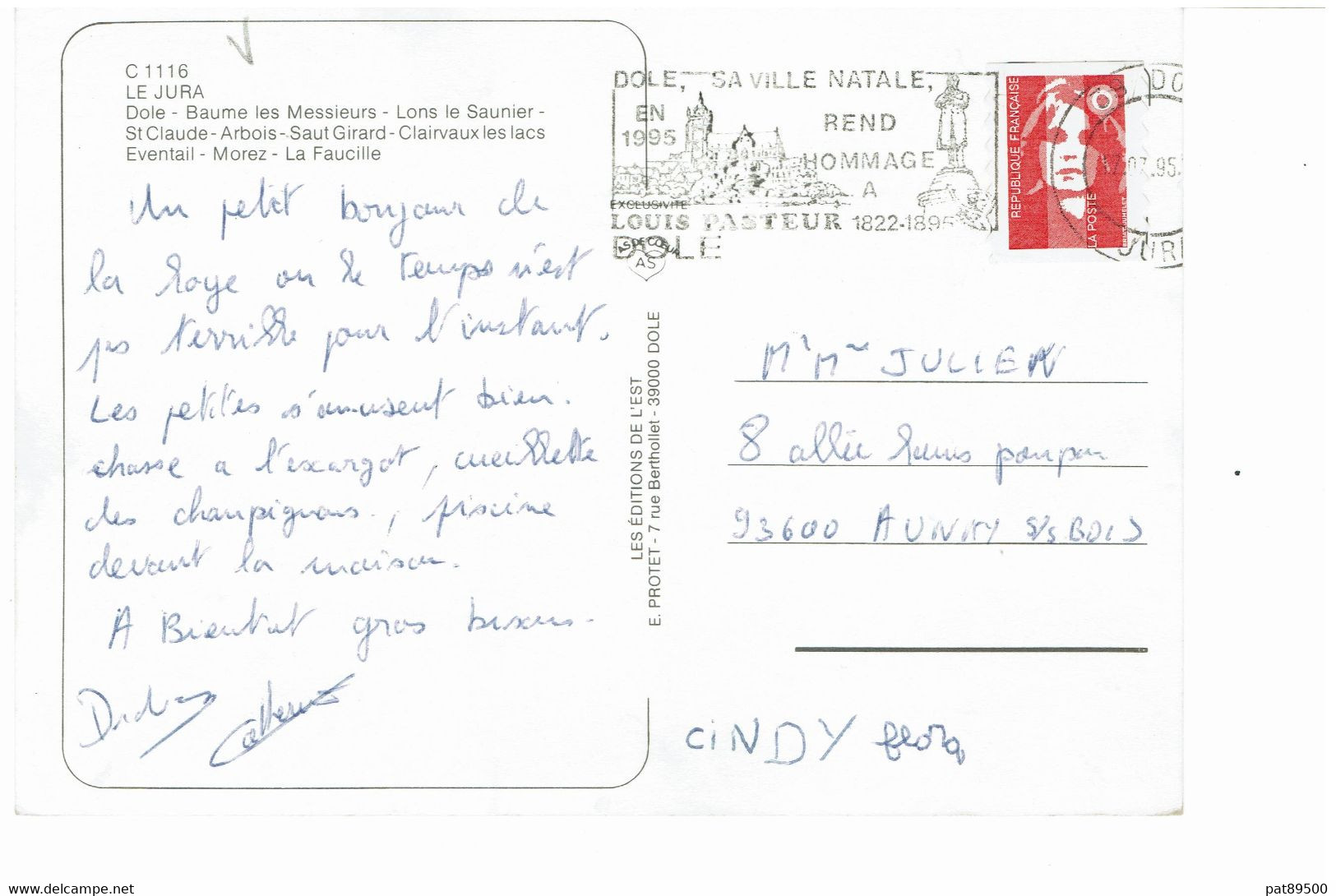 PASTEUR / FLAMME DOLE (39) Ville Natale De Pasteur Sur CPM Carte Géo. LE JURA Voyagée 1996 // - Louis Pasteur