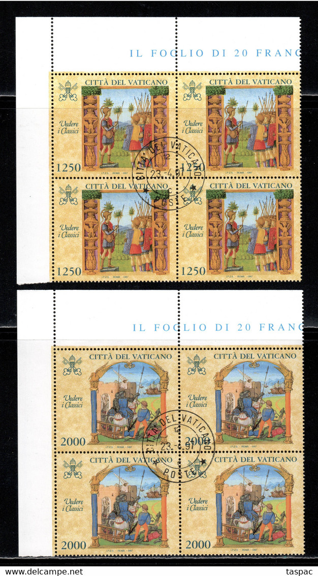 Vatican 1997 Mi# 1210-1213 Used - Set In Blocks Of 4 - Pictures From Texts Of Latin And Greek Classics - Oblitérés