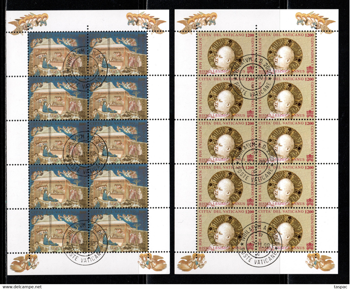 Vatican 2000 Mi# 1358-1361 Klb. Used - 4 Sheets Of 10 (2 X 10) - Christmas / Frescoes In Basilica Of St. Francis - Gebruikt