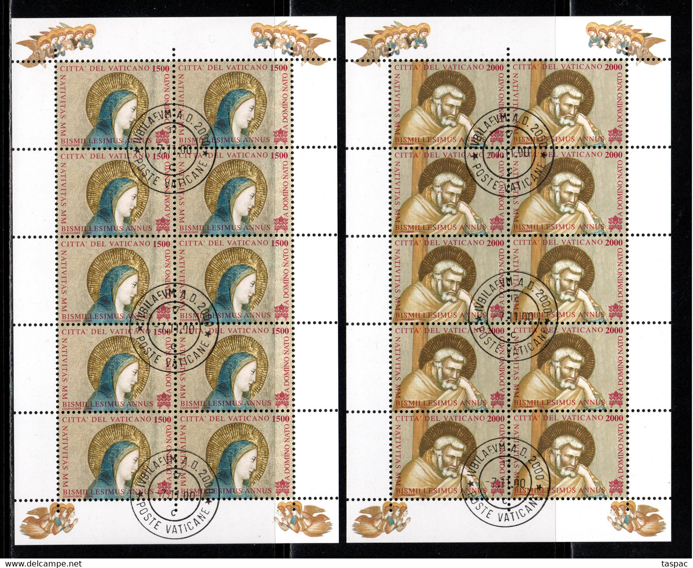 Vatican 2000 Mi# 1358-1361 Klb. Used - 4 Sheets Of 10 (2 X 10) - Christmas / Frescoes In Basilica Of St. Francis - Used Stamps