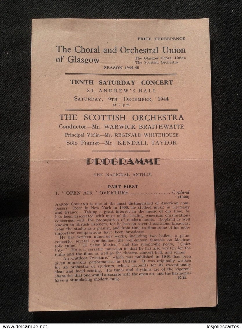 KENDALL TAYLOR PIANISTE KLAVIER PIANIST PIANO BRAITHWAITE CONDUCTOR DIRIGENT SCOTTISH CONCERT PROGRAMME PROGRAM - Programme