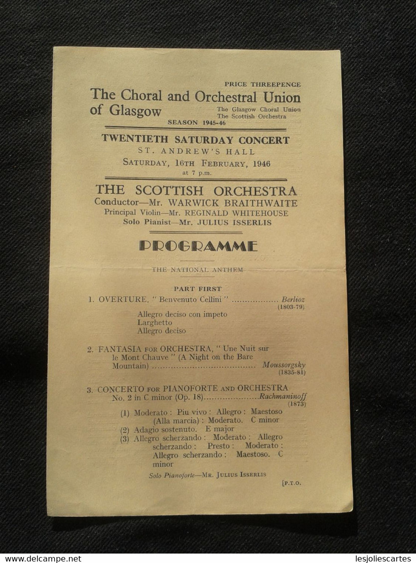 JULIUS ISSERLIS PIANISTE KLAVIER PIANIST PIANO BRAITHWAITE CONDUCTOR DIRIGENT SCOTTISH CONCERT PROGRAMME PROGRAM - Programme