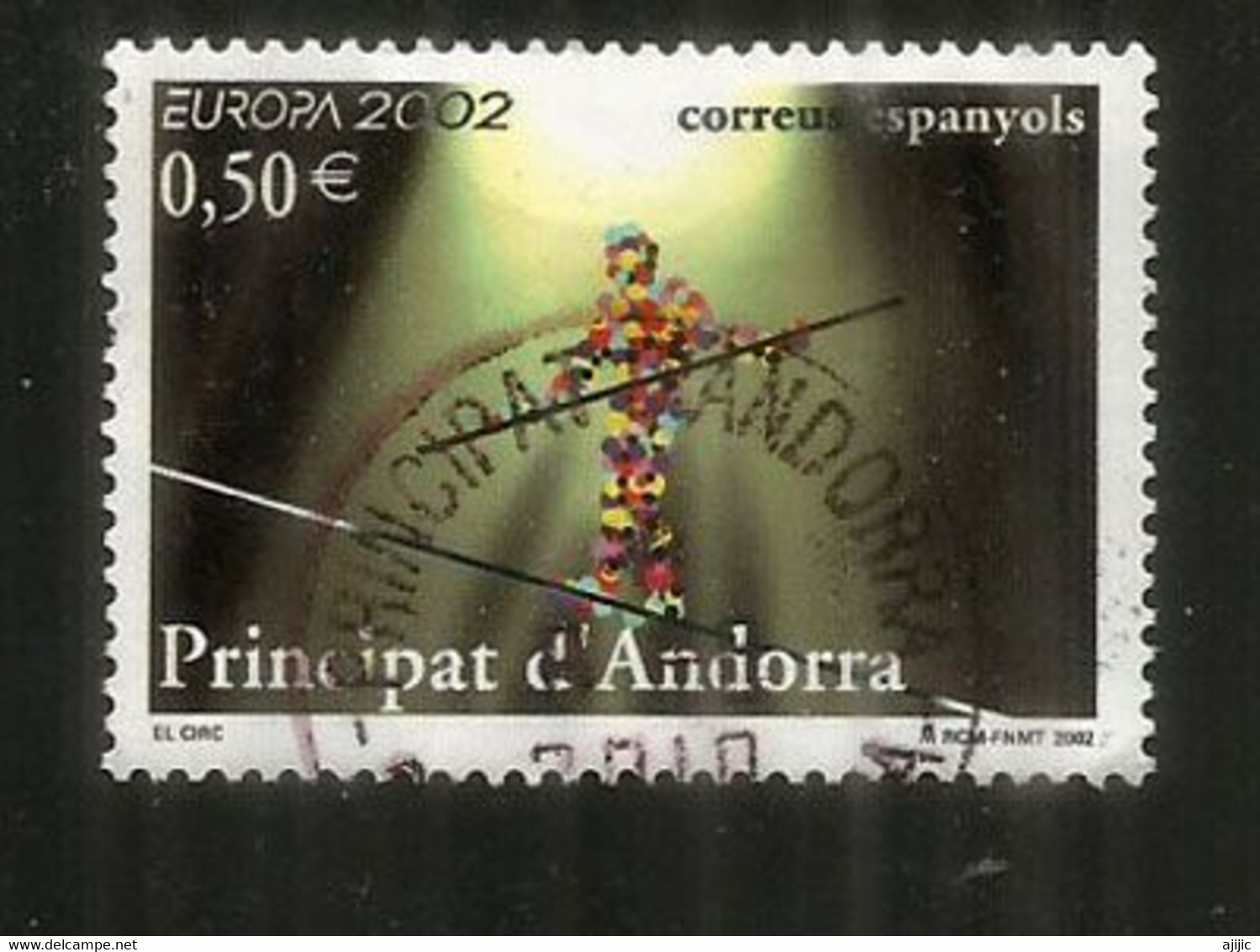 ANDORRA /ANDORRE.Europa 2002, Le Cirque Et Clowns, 1 Timbre Oblitéré Andorre, 1 ère Qualité - Usados