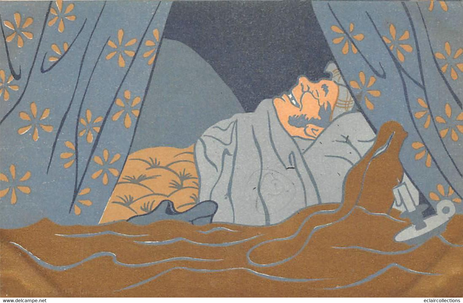 Illustrateur:  Humour  Le Litre D'or. Homme Dans Son Lit.  Souris. Bouteille Cassée . Bougie   2 Cartes   (voir Scan) - 1900-1949