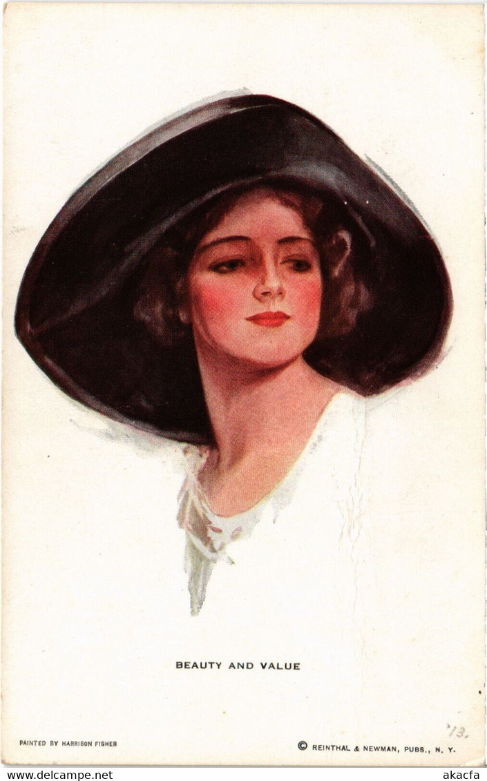 PC ARTIST SIGNED, HARRISON FISHER, BEAUTY AND VALUE, Vintage Postcard (b45183) - Fisher, Harrison