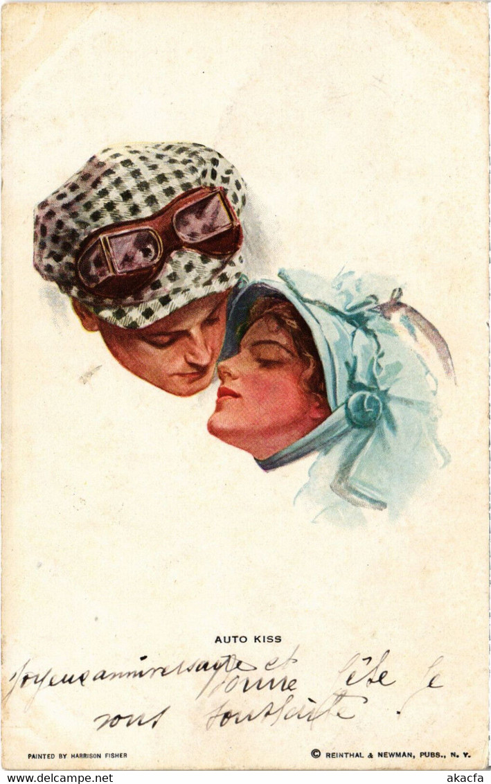 PC ARTIST SIGNED, HARRISON FISHER, AUTO KISS, Vintage Postcard (b45190) - Fisher, Harrison