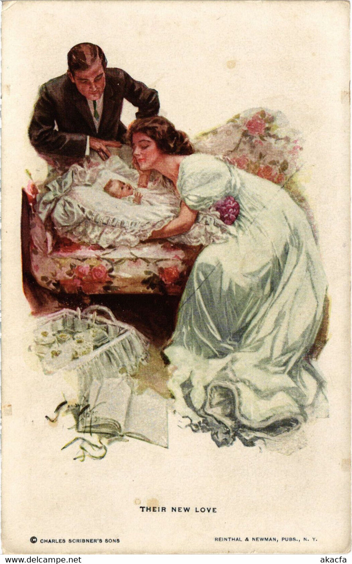 PC ARTIST SIGNED, HARRISON FISHER, THEIR NEW LOVE, Vintage Postcard (b45222) - Fisher, Harrison