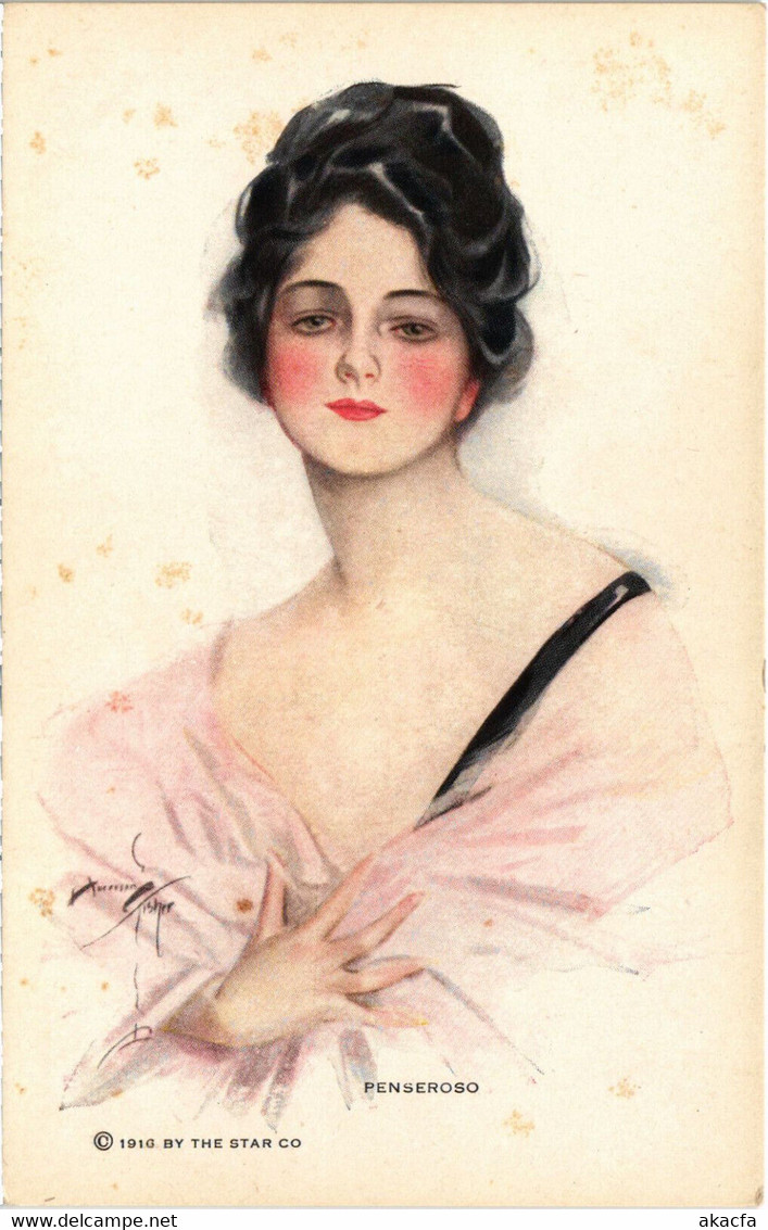 PC ARTIST SIGNED, HARRISON FISHER, PENSEROSO, Vintage Postcard (b45235) - Fisher, Harrison