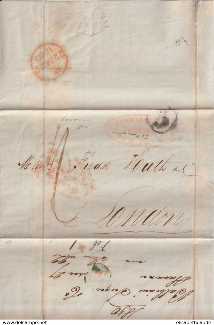 C UBA - 1849 - RARE LETTRE De HAVANA Avec CACHET COMMERCIAL De NEW-YORK Pour LONDON - Vorphilatelie