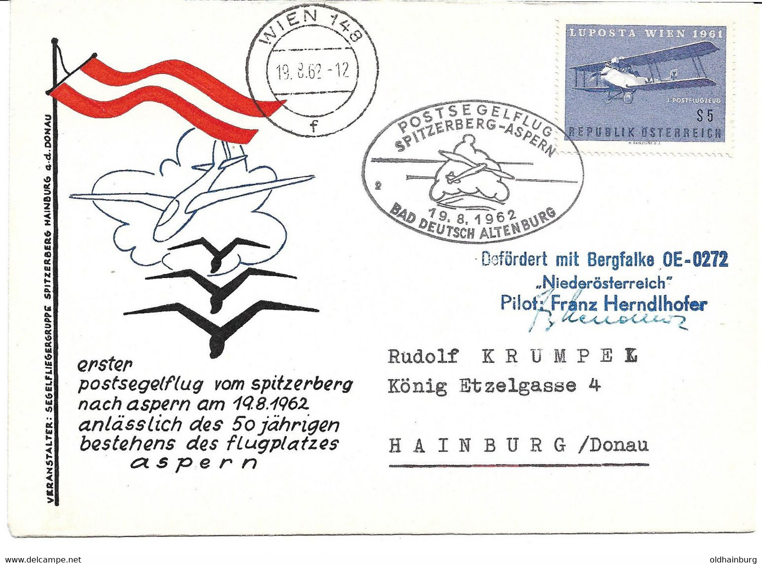 4111e: Österreich Segelflug 1962, Bad Deutsch Altenburg, Signiert Vom Piloten - Lettres & Documents