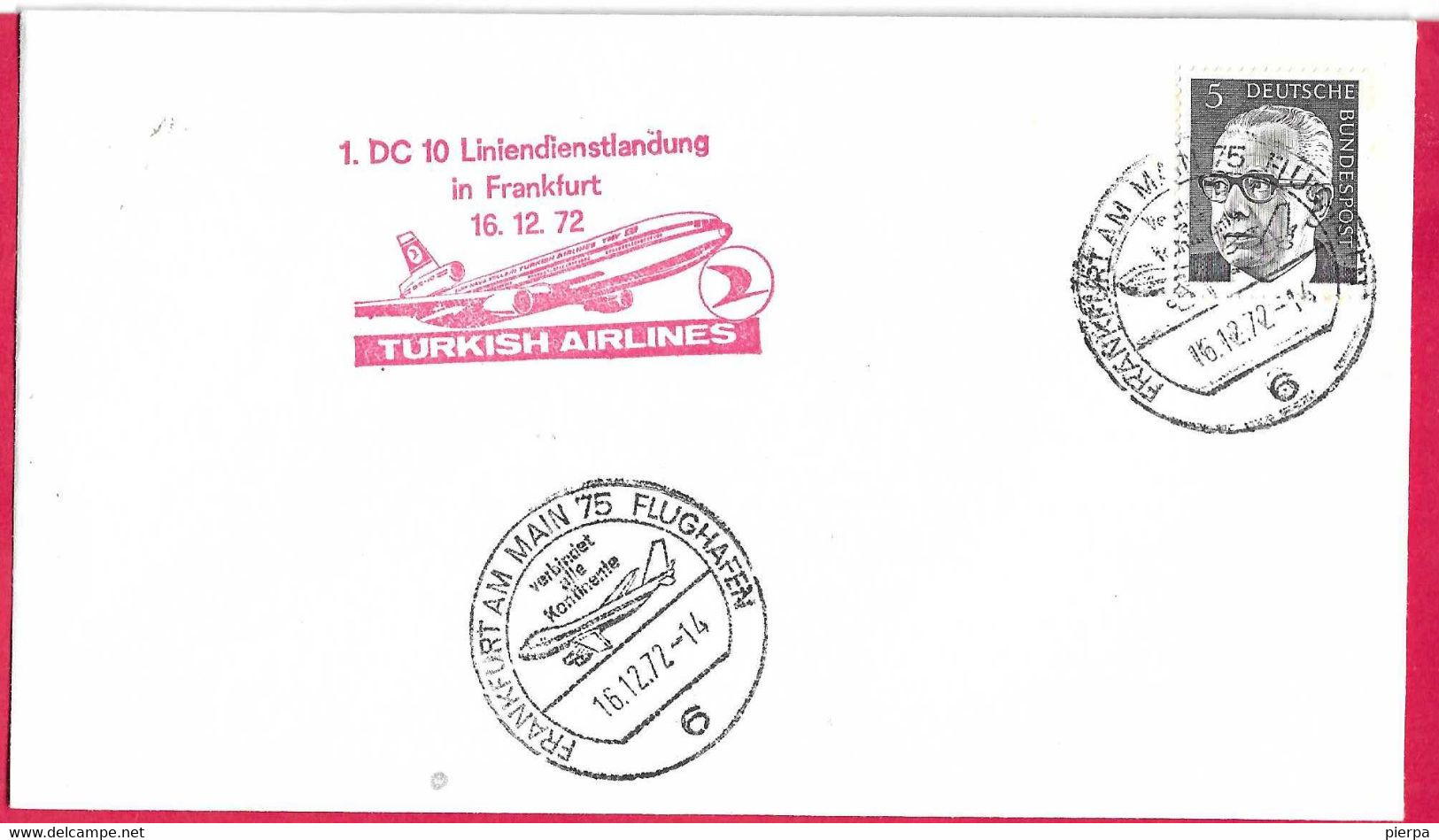 TURCHIA - ANNULLO SPECIALE DC 10 IN FRANKFURT - TURKISH AIRLINES - Covers & Documents