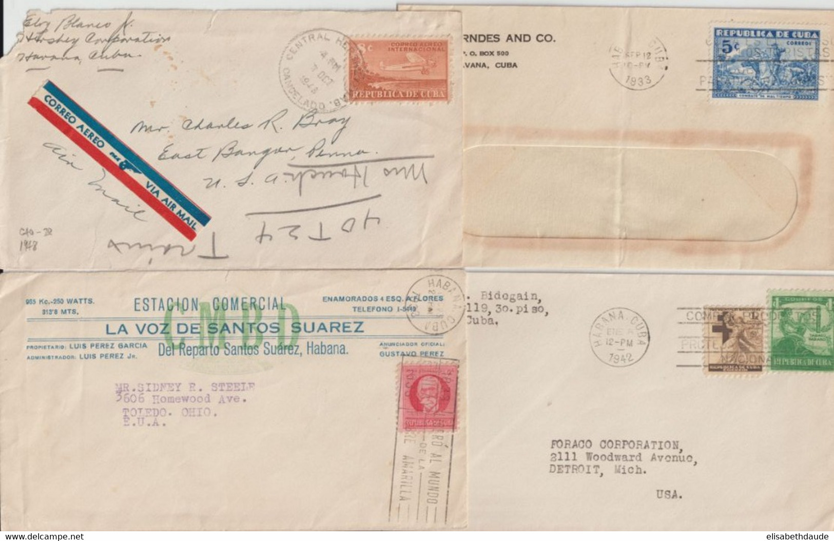 C UBA - 1933/1943 - 4 ENVELOPPES De HAVANA => USA - Brieven En Documenten