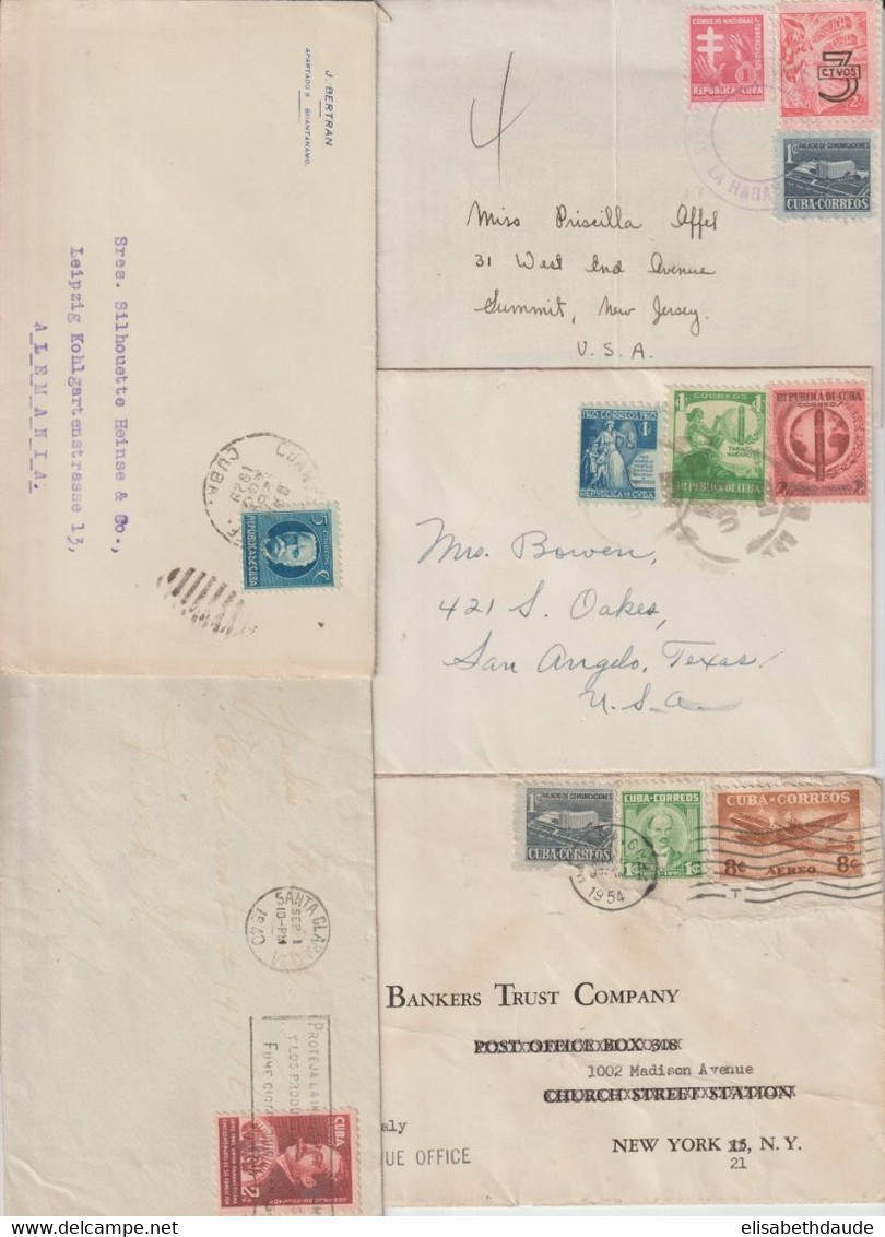 C UBA - 1933/1954 - 5 ENVELOPPES De HAVANA / SANTA CLARA / GUANTANAMO => USA / GERMANY - Covers & Documents