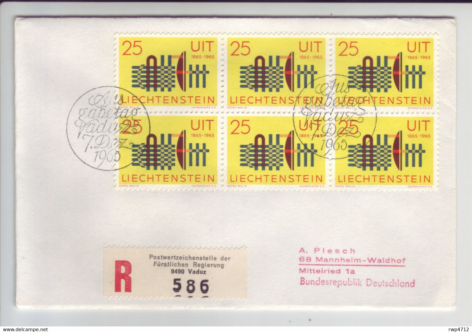 LIECHTENSTEIN  R-FDC  Mi.-Nr. 458  1965  UIT  ITU - Storia Postale