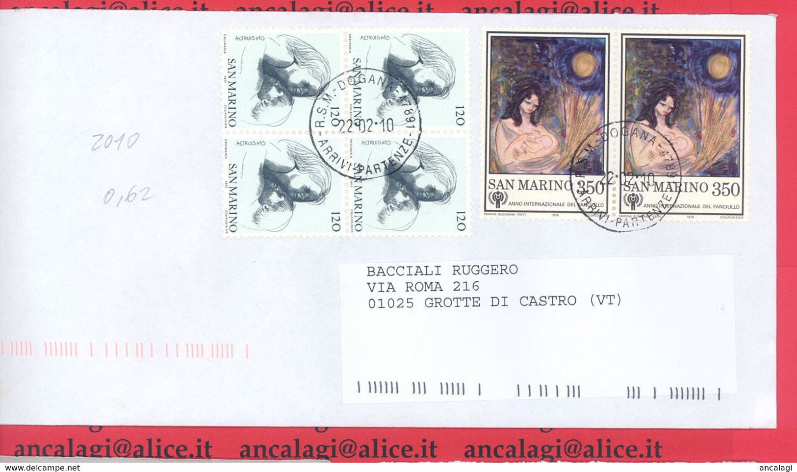 SAN MARINO 2010 - St.Post.082 - Busta Ordinaria "VIRTU' CIVILI" - Vedi Descrizione - - Cartas & Documentos