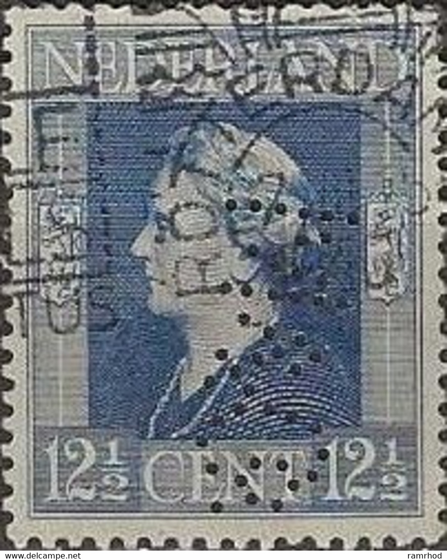 NETHERLANDS 1944 Queen Wilhelmina - 121/2c. - Blue FU PERFIN MARKED "M&G" - Perfin