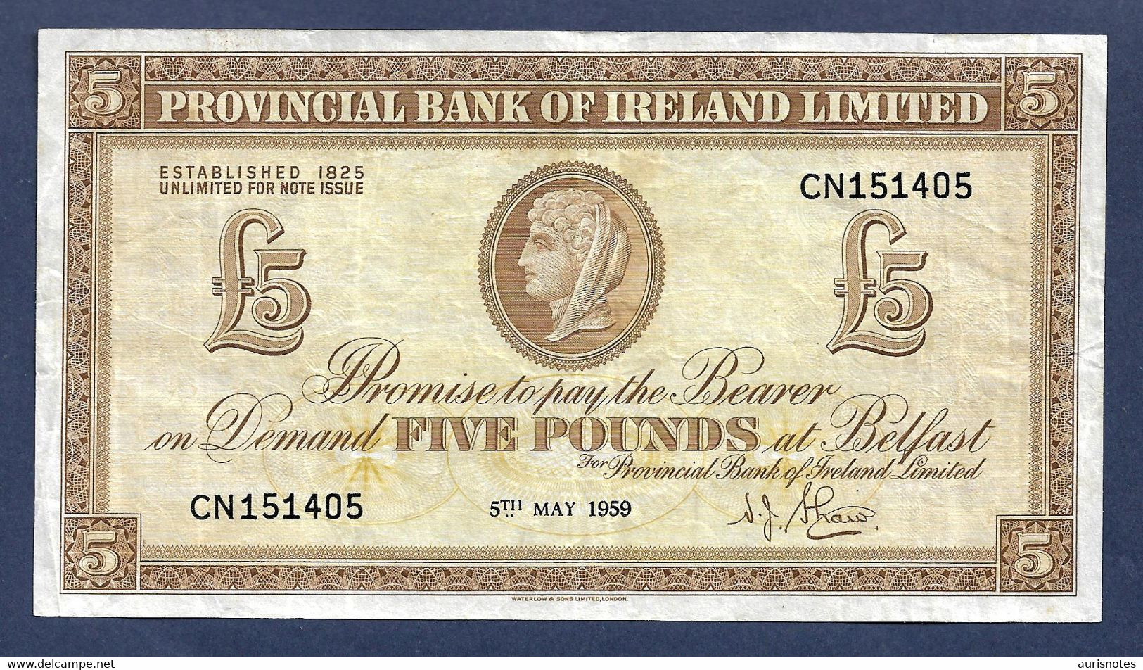 Northern Ireland 5 Pounds 1959 P242 VF - 10 Ponden