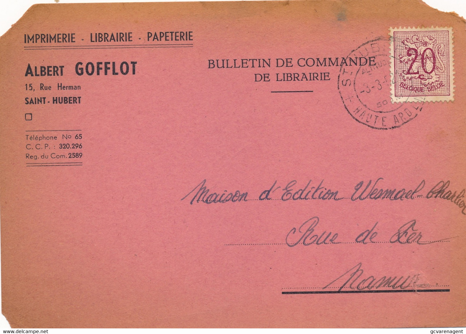 SAINT HUBERT - BUSINESS CARD - IMPRIMERIE ,PAPETERIE  ALBERT GOFFLOT  15 RUE HERMAN   2 SCANS - Saint-Hubert