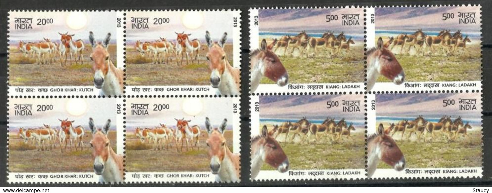 India 2013 Blech-Kiang: Ladakh And GHOR Khar: Kutch Se-tenant 2v Set Total Rs.25.00 Stamps In Block Of 4's MNH - Burros Y Asnos