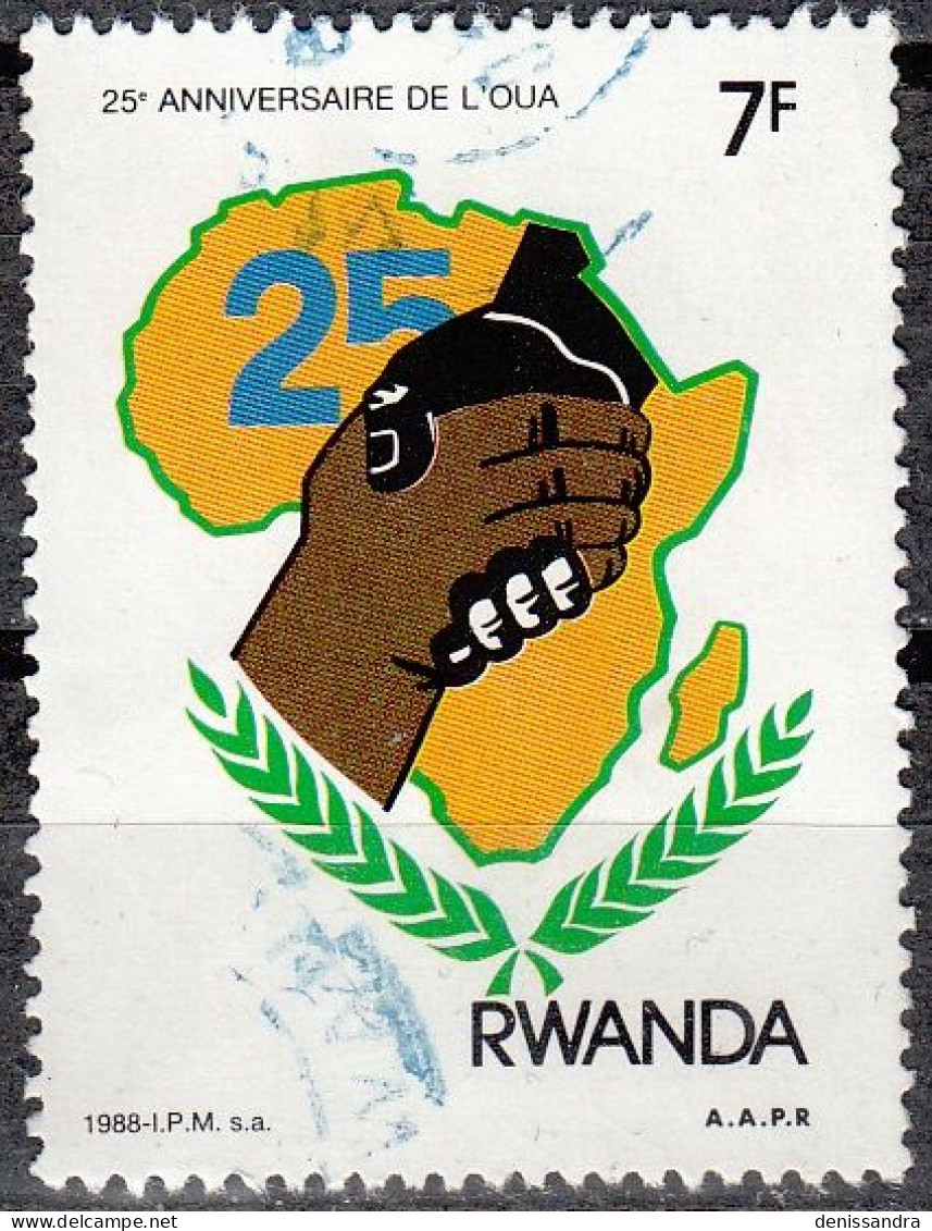 Rwanda 1988 Michel 1399 O Cote (2005) 0.50 Euro 25 Ans Organisation De L'unité Africaine Cachet Rond - Usados