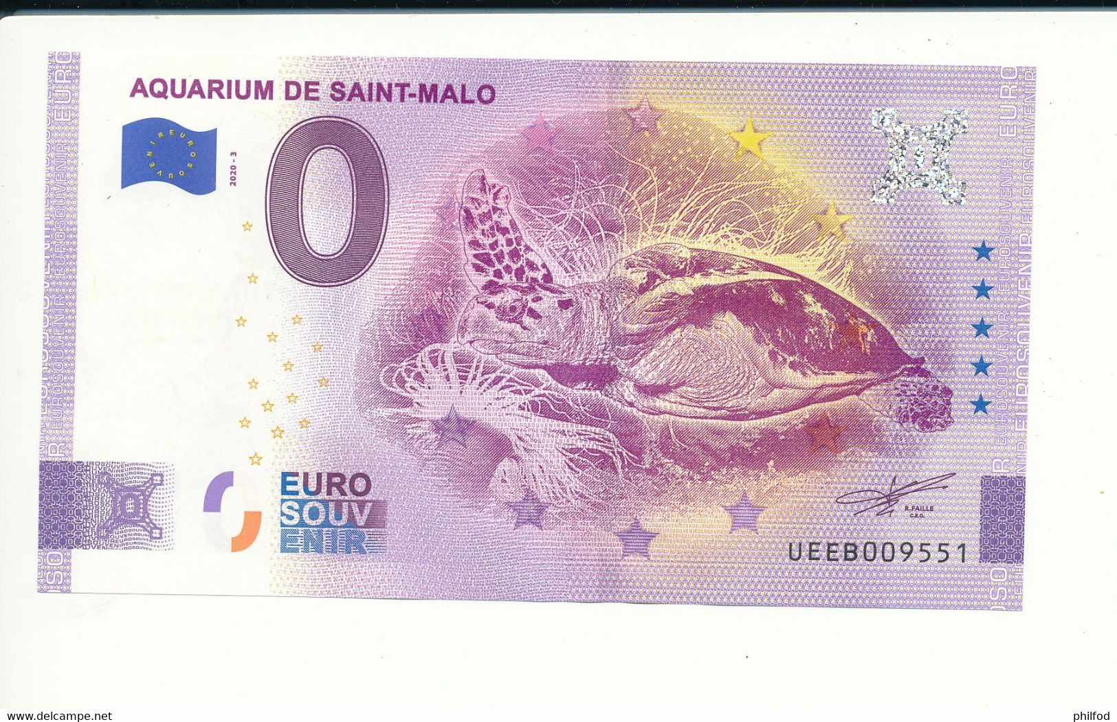 Billet Touristique 0 Euro - AQUARIUM DE SAINT-MALO - UEEB - 2020-3 - ANNIV -  N° 9551 - Autres & Non Classés