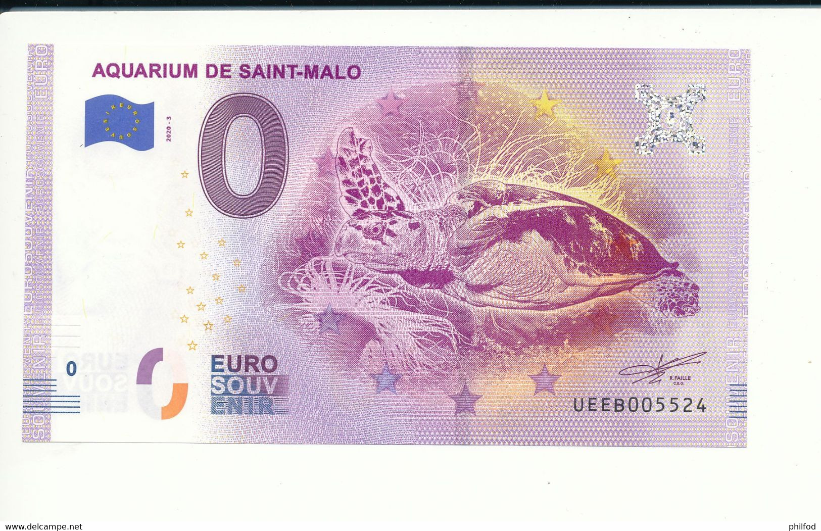 Billet Touristique 0 Euro - AQUARIUM DE SAINT-MALO - UEEB - 2020-3 - N° 5524 - Autres & Non Classés