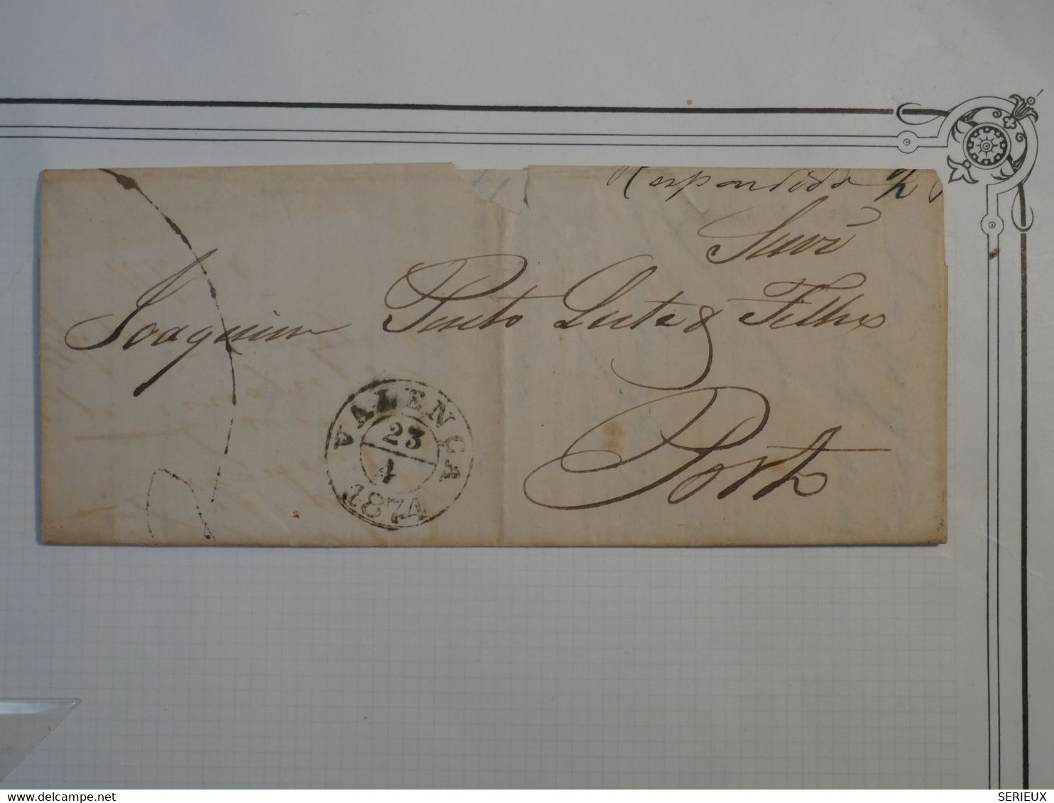 BN1  PORTUGAL BELLE LETTRE  RR  1874 PETIT BUREAU  VALENCA A PORTO  +AFFRANCH. BLEU INTERESSANT++ + - Briefe U. Dokumente