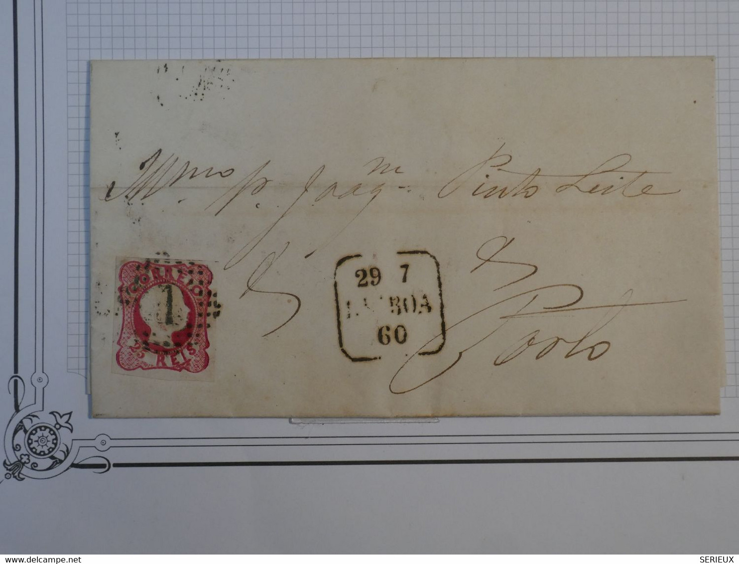 BN1  PORTUGAL BELLE LETTRE  RR  1860 LISBOA A PORTO   +AFFRANCH. BLEU INTERESSANT++ + - Storia Postale