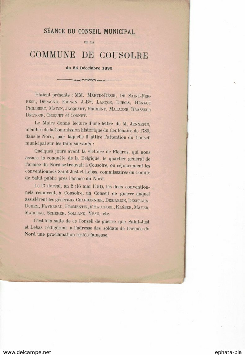 Cousolre. Evénemant Militaires 16 Mai 1794. A. Jennepin - Non Classificati