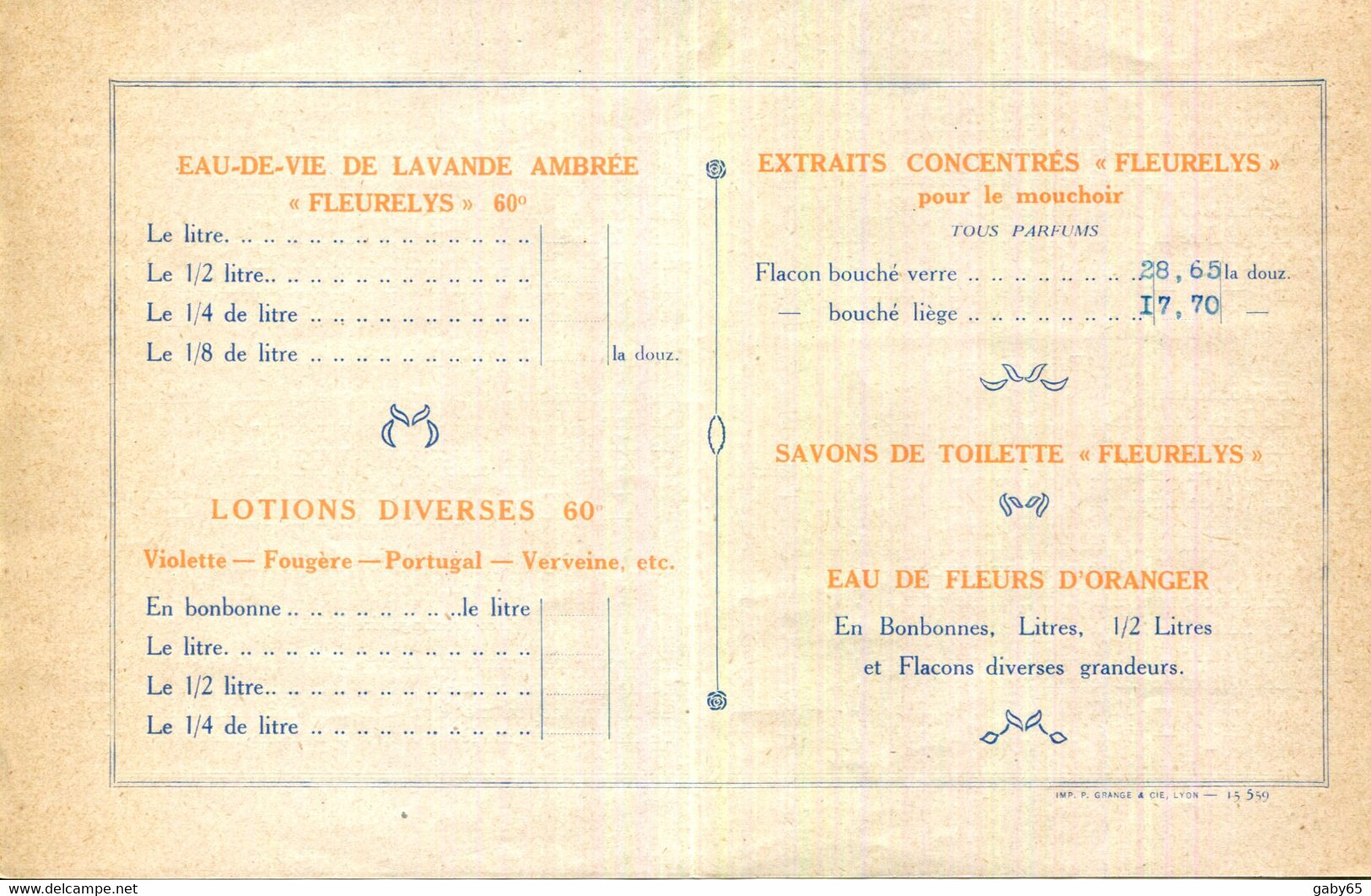 FACTURE.38.ISERE.CESSIEU.FABRIQUE DE PRODUITS HYGIENIQUES DE PARFUMERIE.CECILLON-VIGNARD.TARIF. - Perfumería & Droguería