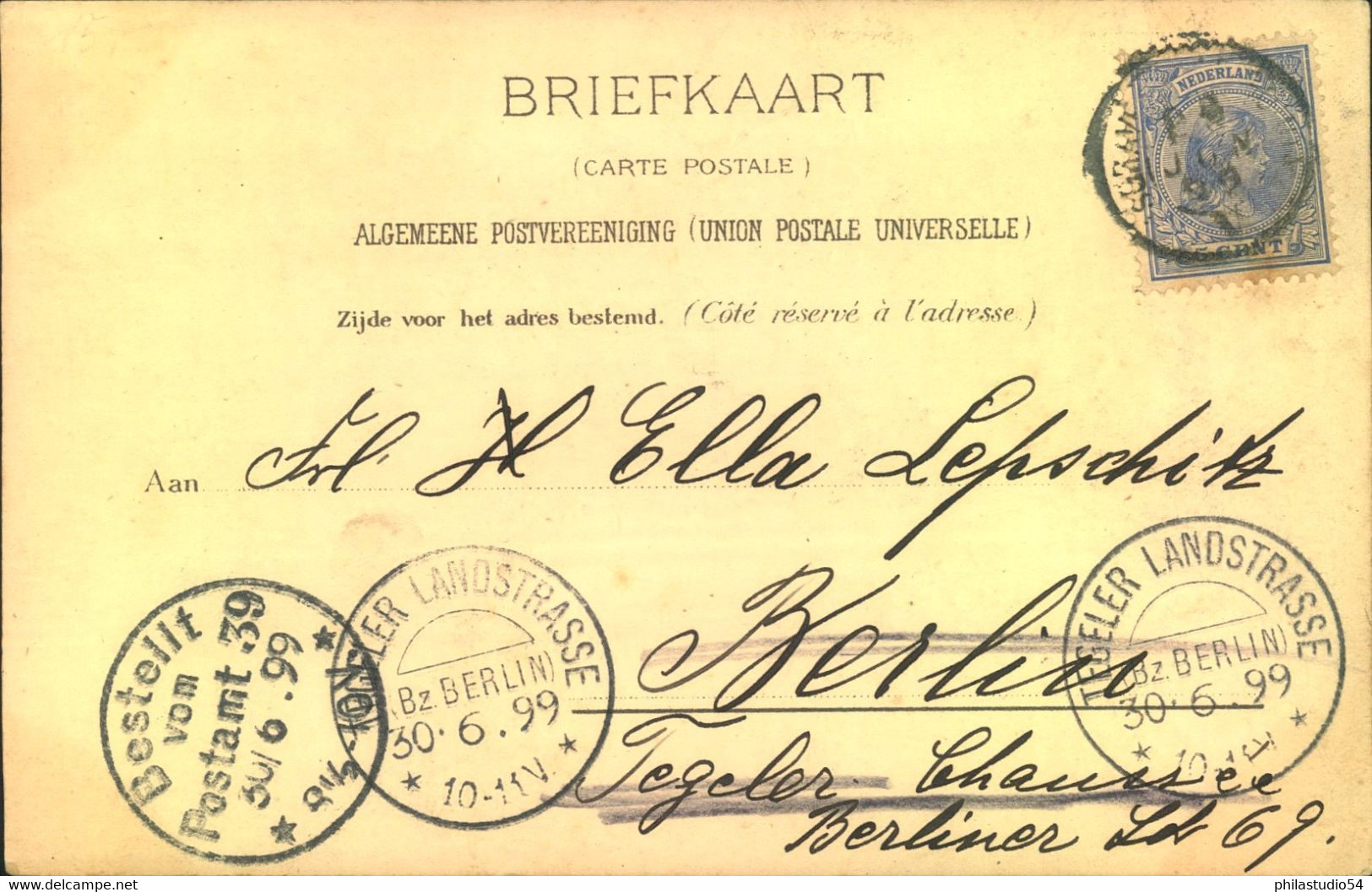 KLASSISCHE BERLIN - STEMPEL: "TEGELER LANDSTRASSE" 1899 Auf Ansichtskarte  aus Holland Als AkSt - Frankeermachines (EMA)