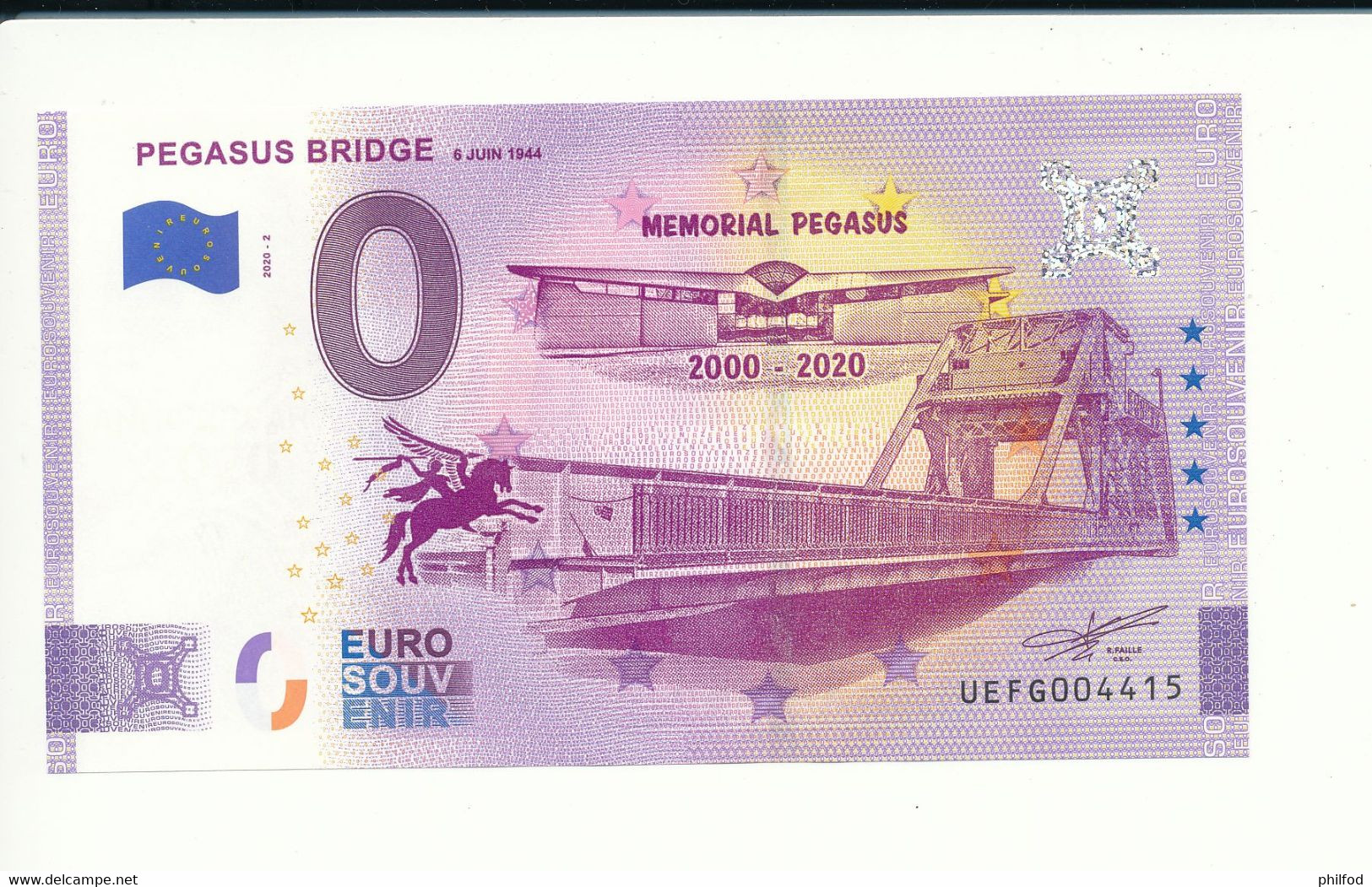 Billet Touristique 0 Euro - PEGASUS BRIDGE 6 JUIN 1944 - 2020-2 - UEFG - ANNIV - N° 4415 - Autres & Non Classés