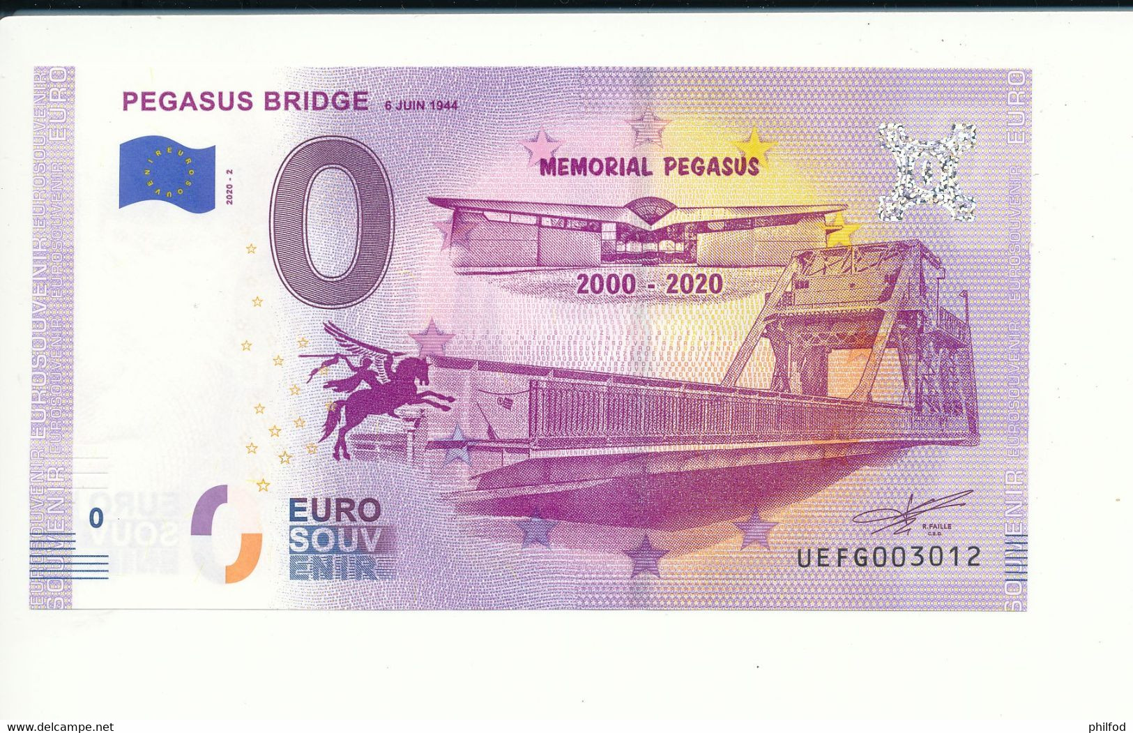 Billet Touristique 0 Euro - PEGASUS BRIDGE 6 JUIN 1944 - 2020-2 - UEFG - N° 3012 - Autres & Non Classés